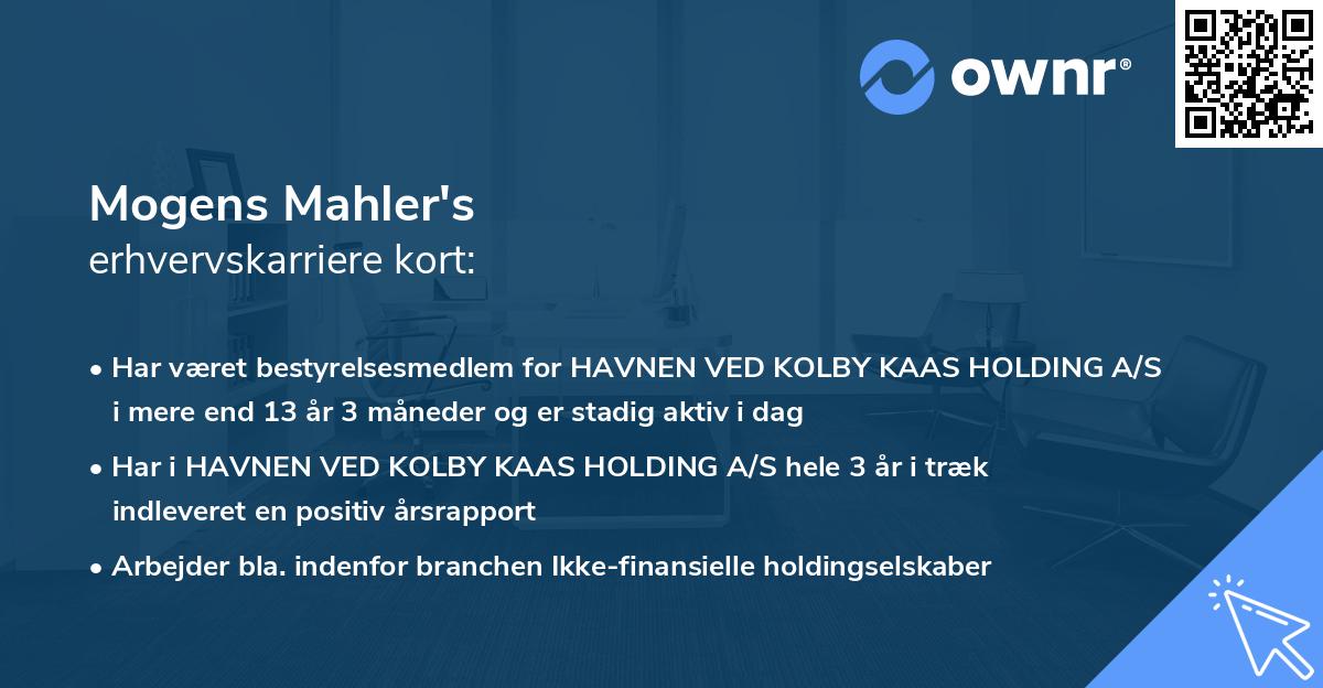 Mogens Mahler's erhvervskarriere kort