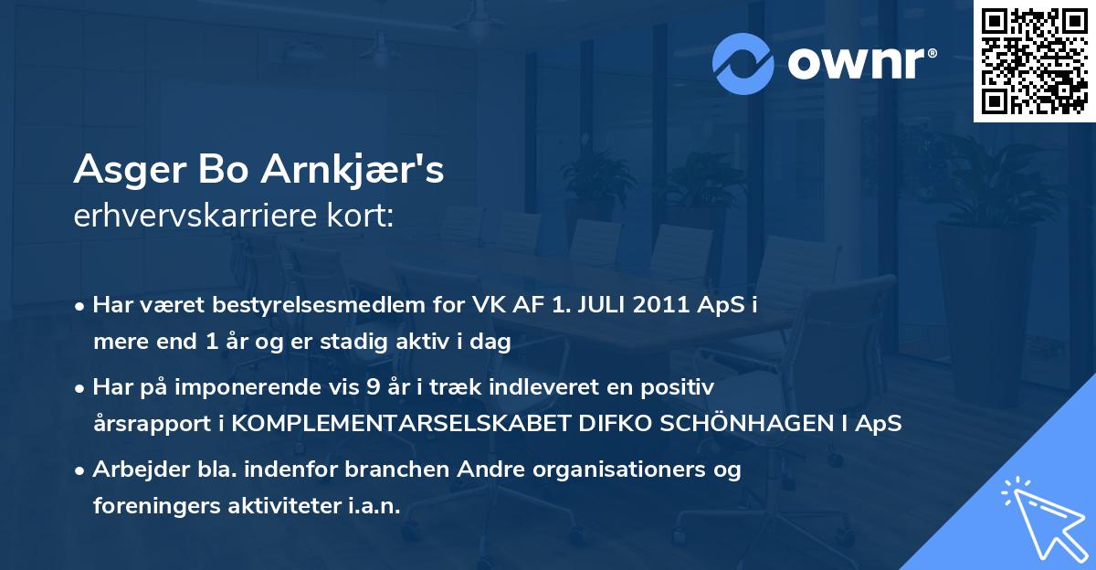 Asger Bo Arnkjær's erhvervskarriere kort