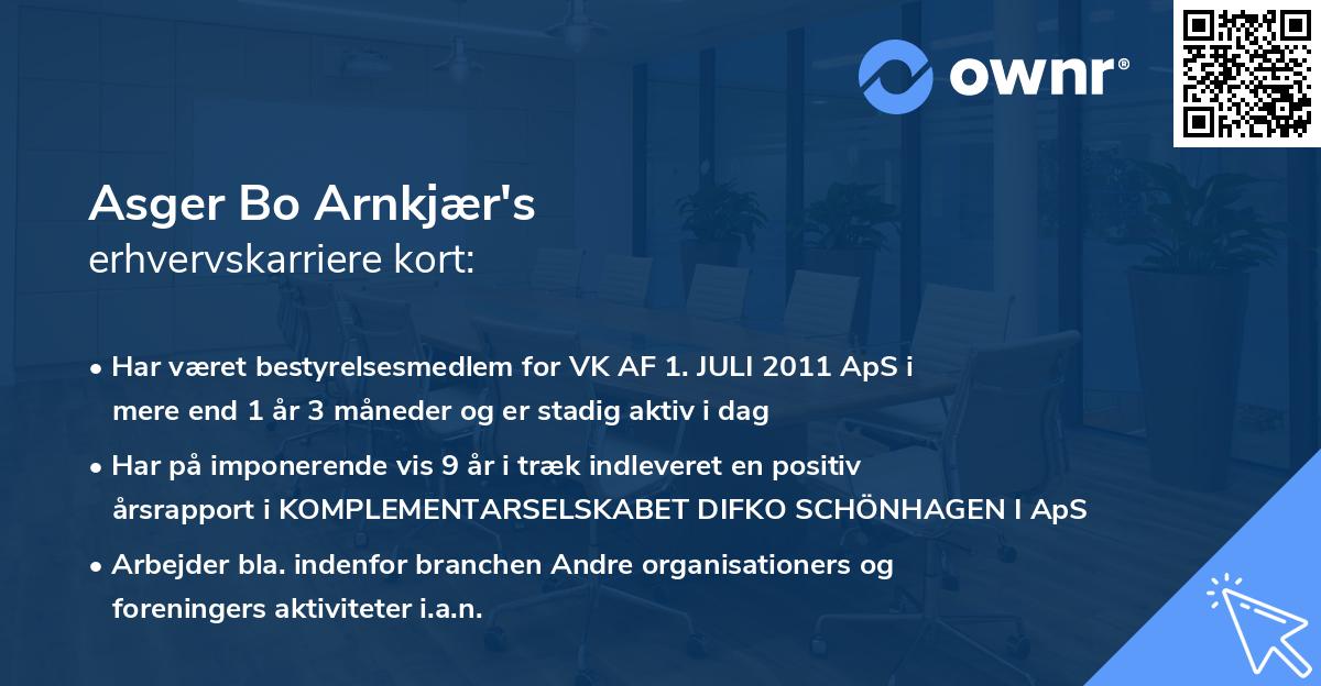 Asger Bo Arnkjær's erhvervskarriere kort