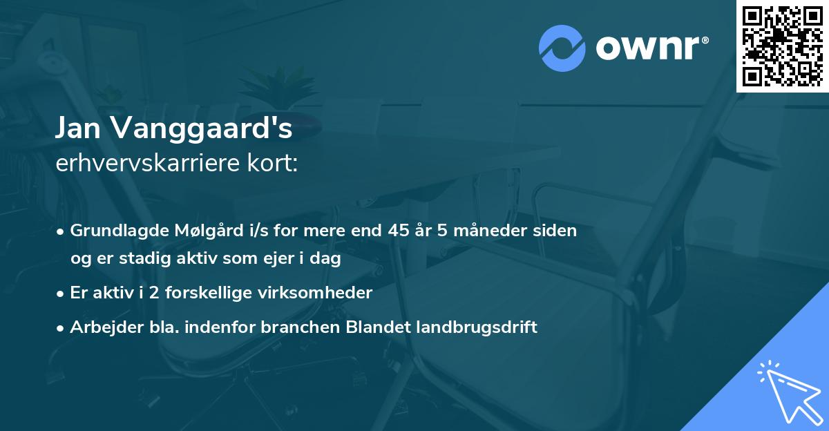 Jan Vanggaard's erhvervskarriere kort