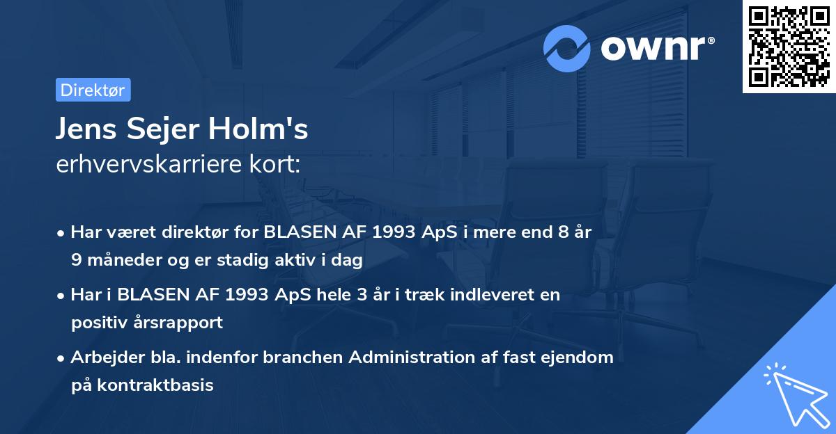 Jens Sejer Holm's erhvervskarriere kort