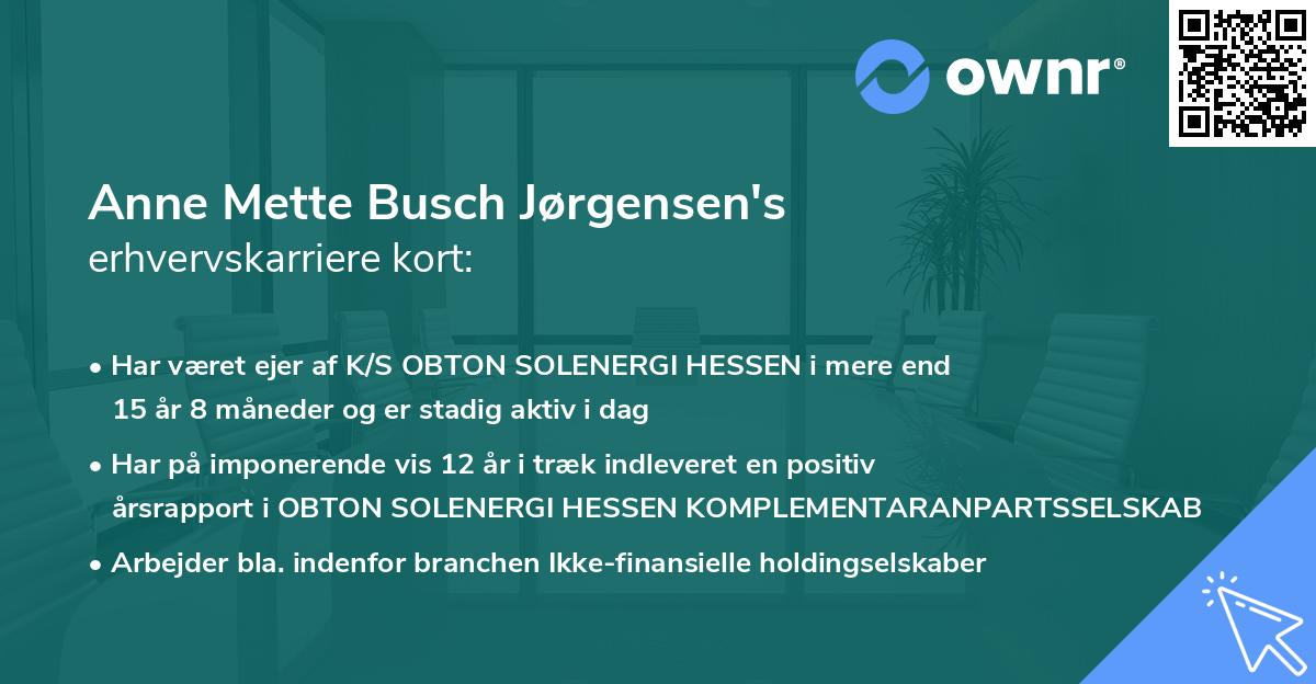 Anne Mette Busch Jørgensen's erhvervskarriere kort
