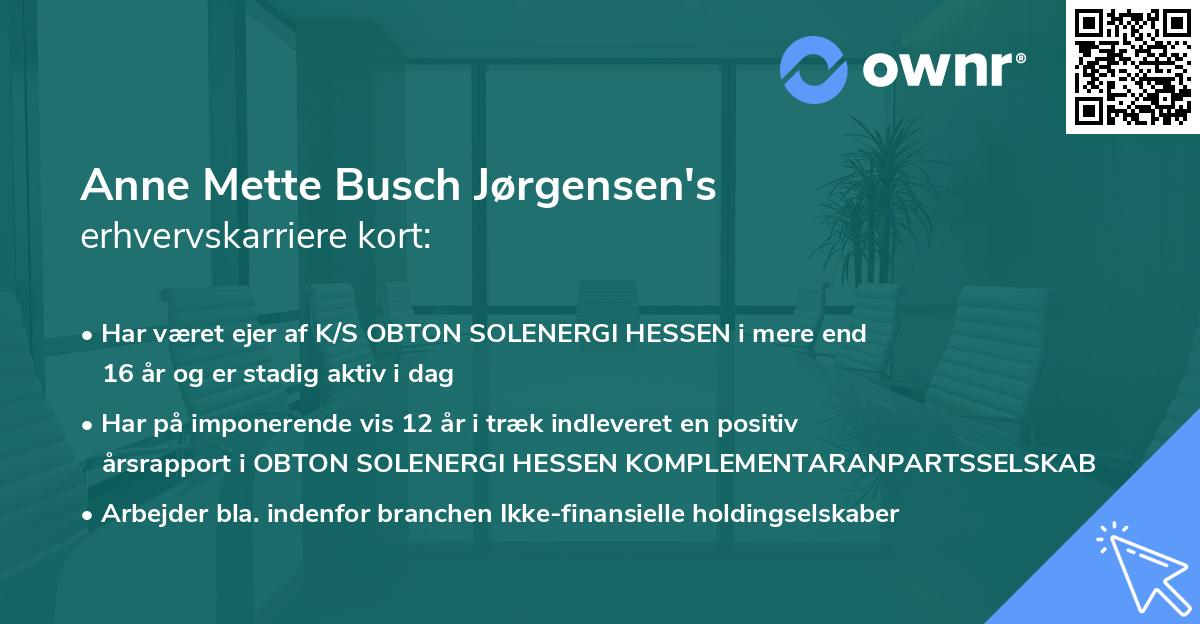 Anne Mette Busch Jørgensen's erhvervskarriere kort