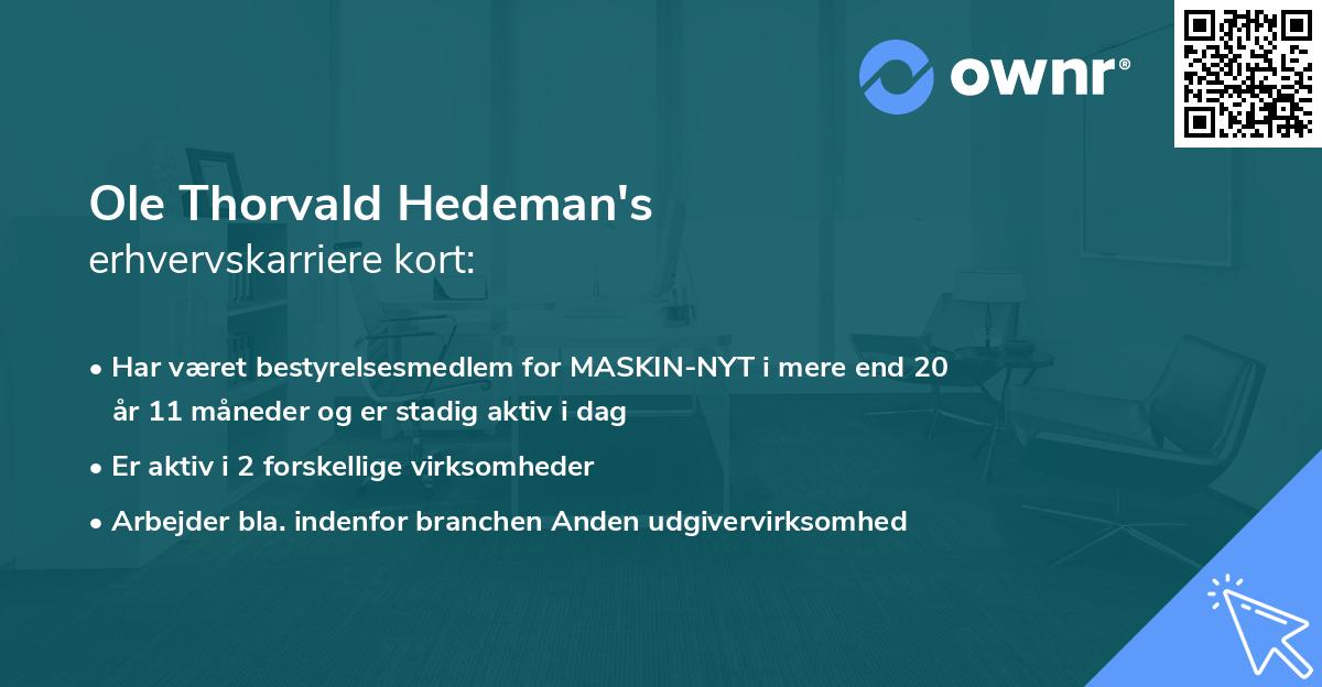 Ole Thorvald Hedeman's erhvervskarriere kort