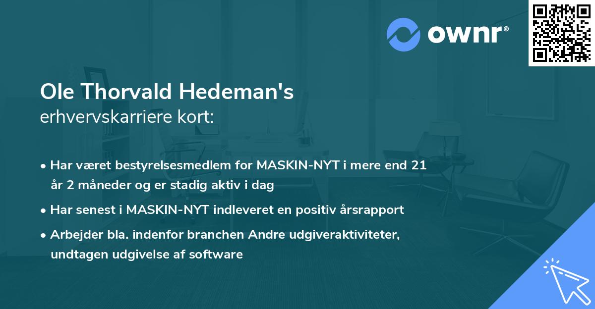 Ole Thorvald Hedeman's erhvervskarriere kort