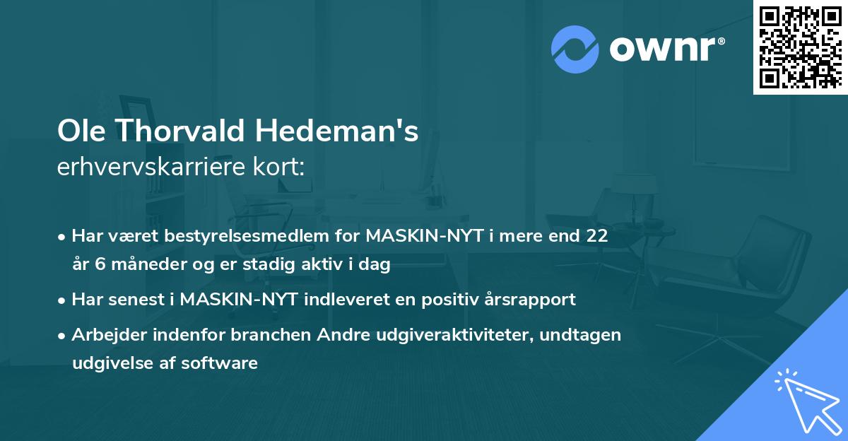 Ole Thorvald Hedeman's erhvervskarriere kort