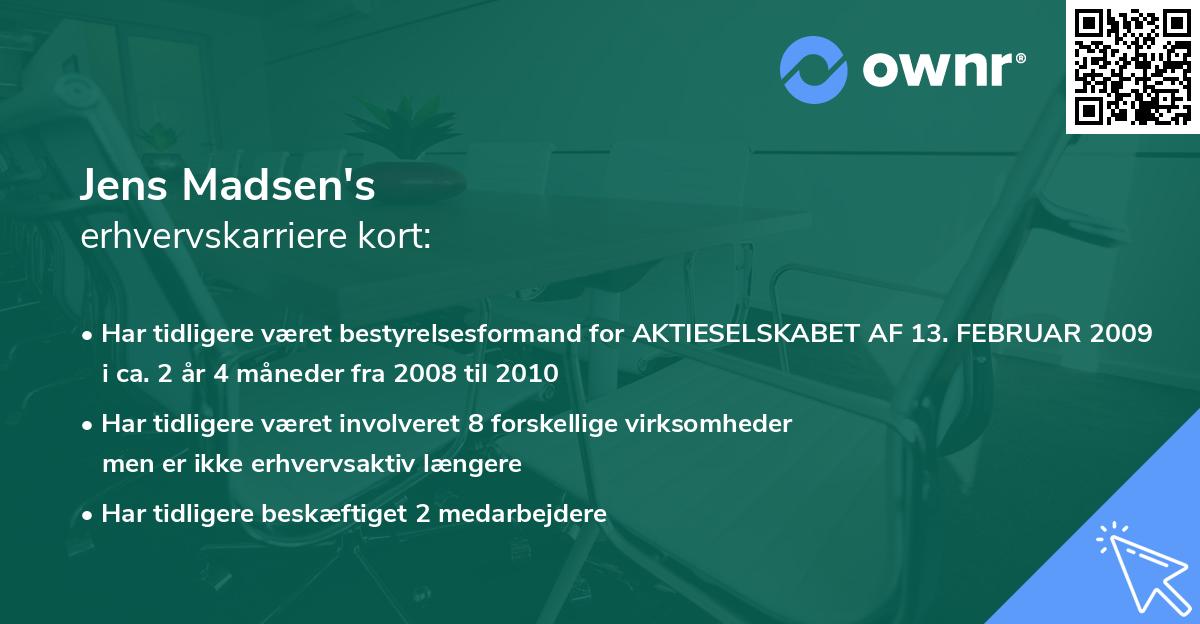 Jens Madsen's erhvervskarriere kort