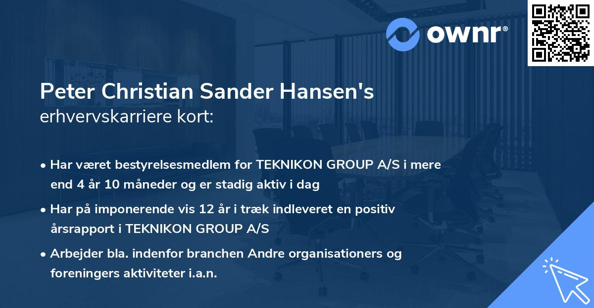 Peter Christian Sander Hansen's erhvervskarriere kort