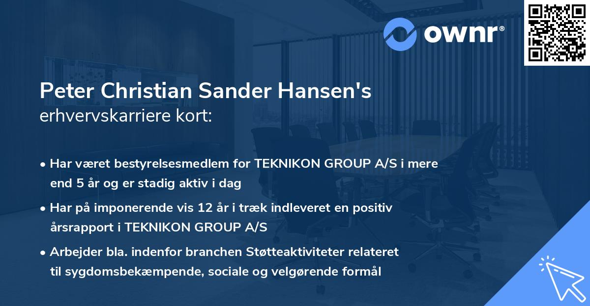 Peter Christian Sander Hansen's erhvervskarriere kort