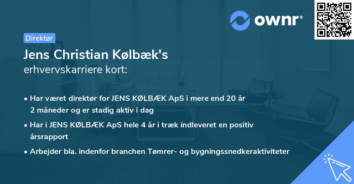 Jens Christian Kølbæk's erhvervskarriere kort