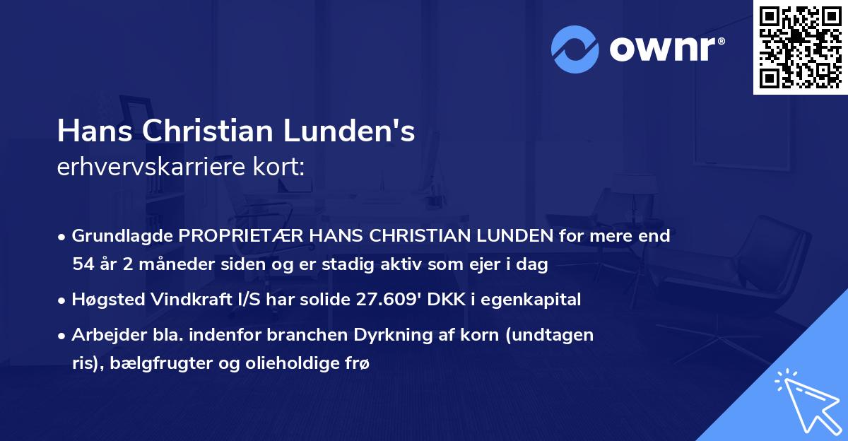 Hans Christian Lunden's erhvervskarriere kort