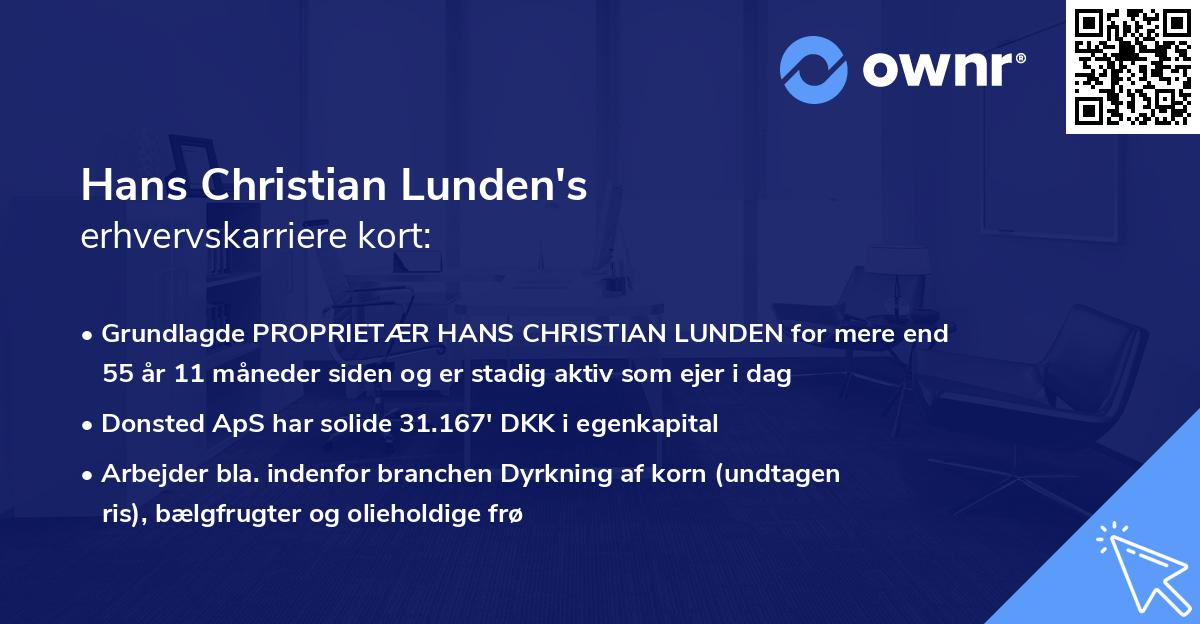 Hans Christian Lunden's erhvervskarriere kort