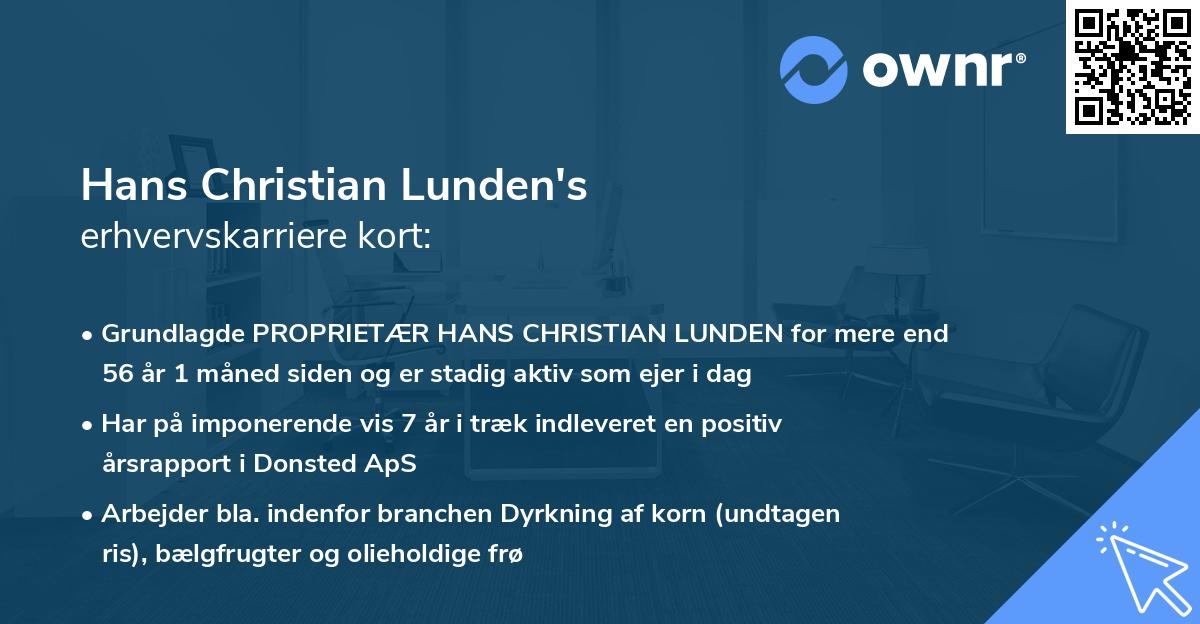 Hans Christian Lunden's erhvervskarriere kort