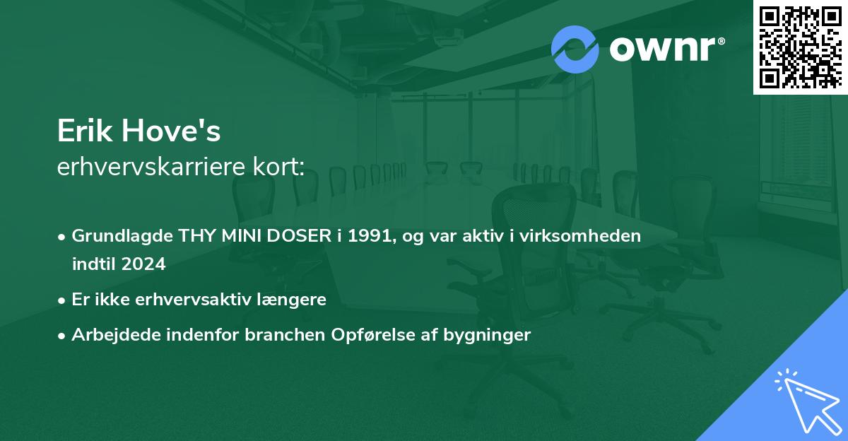 Erik Hove's erhvervskarriere kort