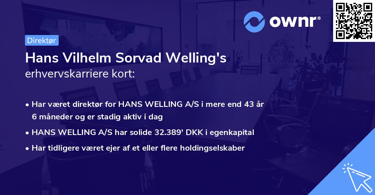 Hans Vilhelm Sorvad Welling's erhvervskarriere kort