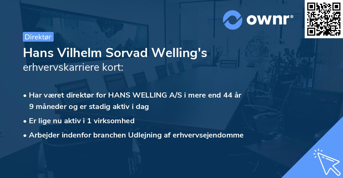 Hans Vilhelm Sorvad Welling's erhvervskarriere kort