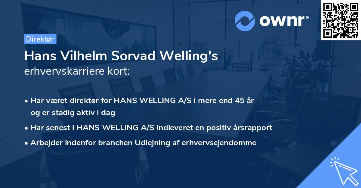 Hans Vilhelm Sorvad Welling's erhvervskarriere kort