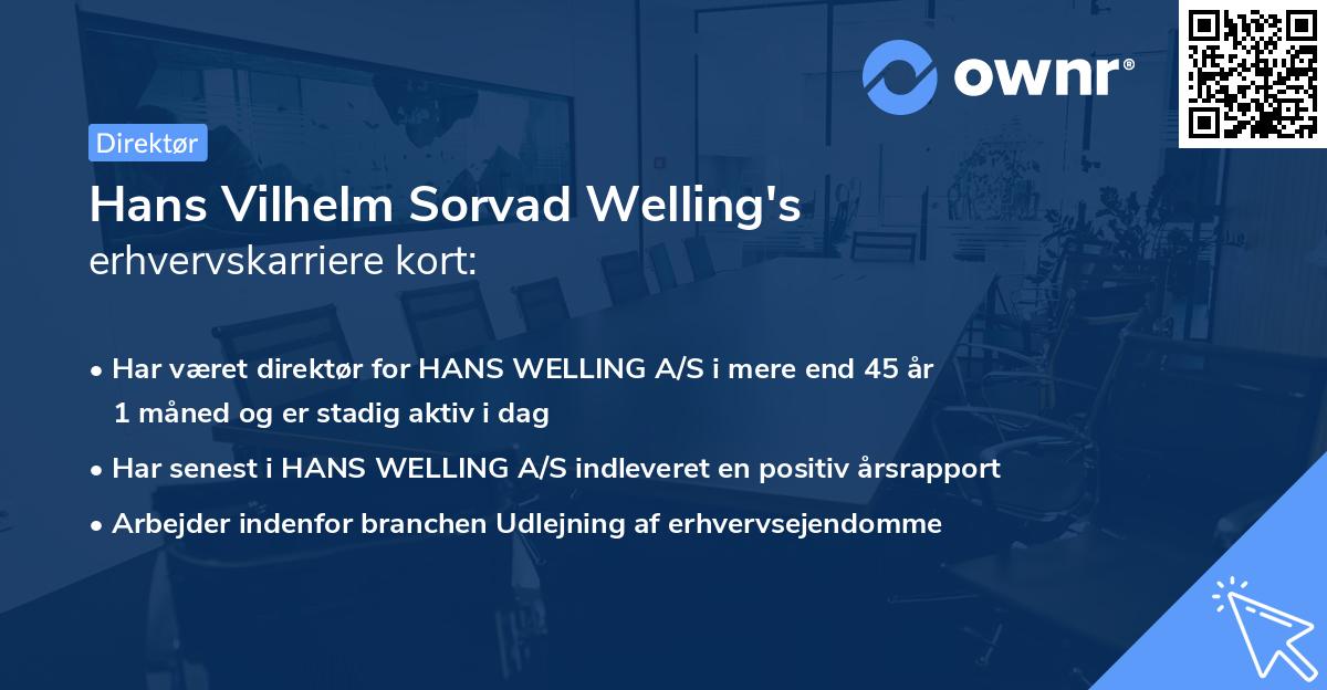 Hans Vilhelm Sorvad Welling's erhvervskarriere kort