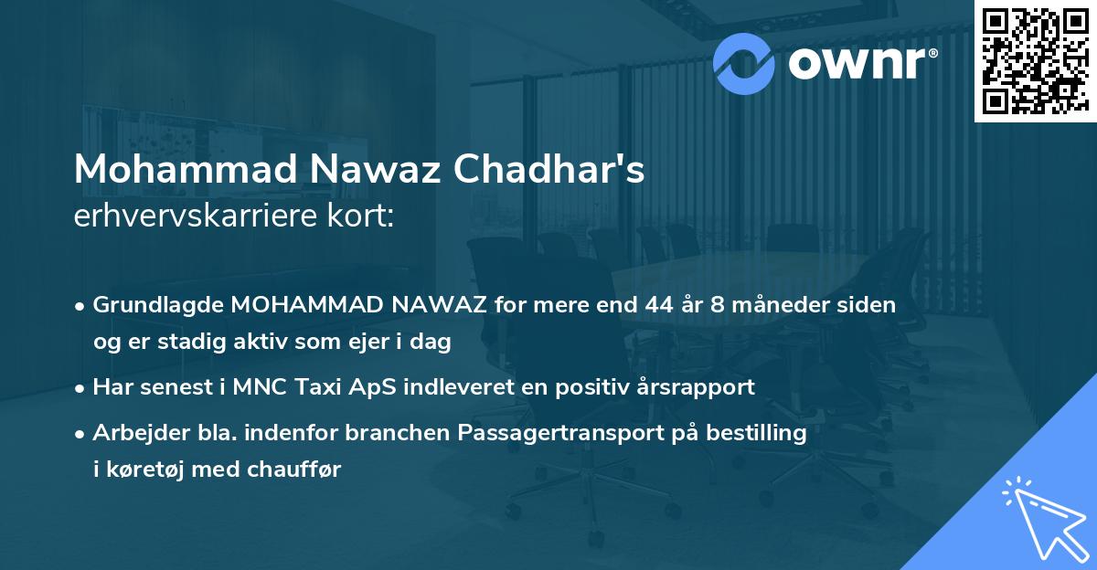 Mohammad Nawaz Chadhar's erhvervskarriere kort