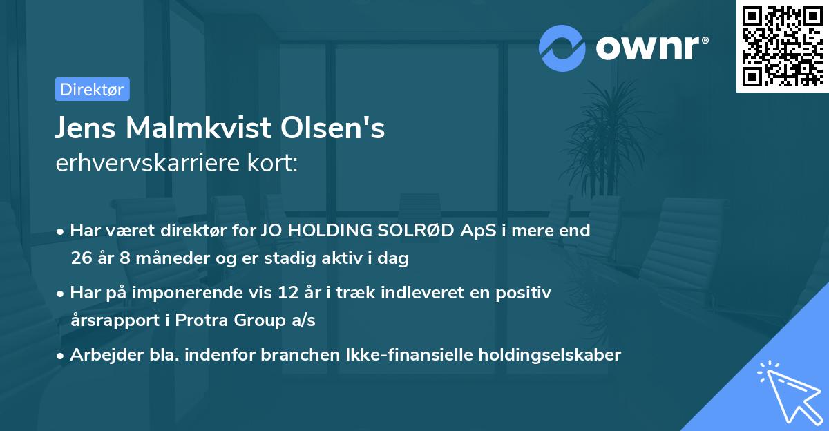 Jens Malmkvist Olsen's erhvervskarriere kort