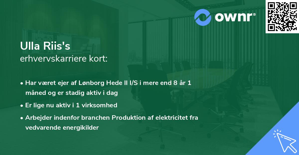 Ulla Riis's erhvervskarriere kort