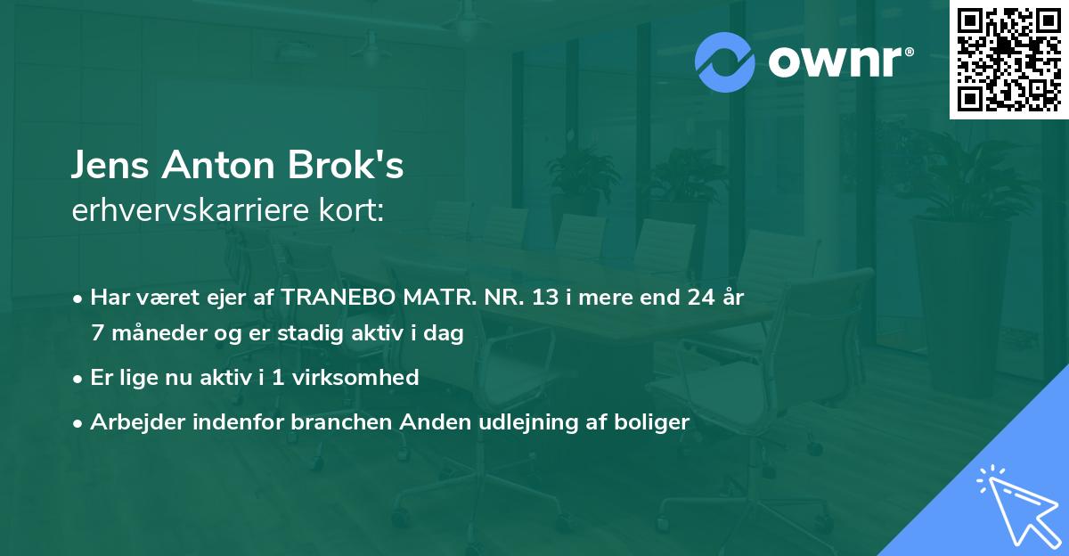 Jens Anton Brok's erhvervskarriere kort