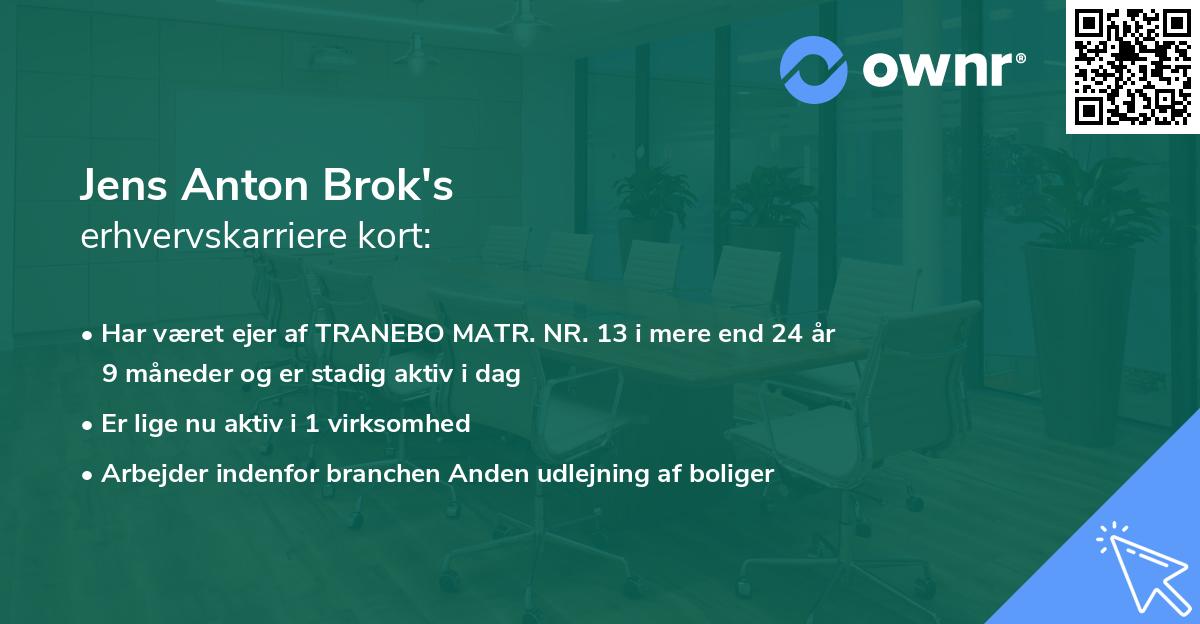 Jens Anton Brok's erhvervskarriere kort