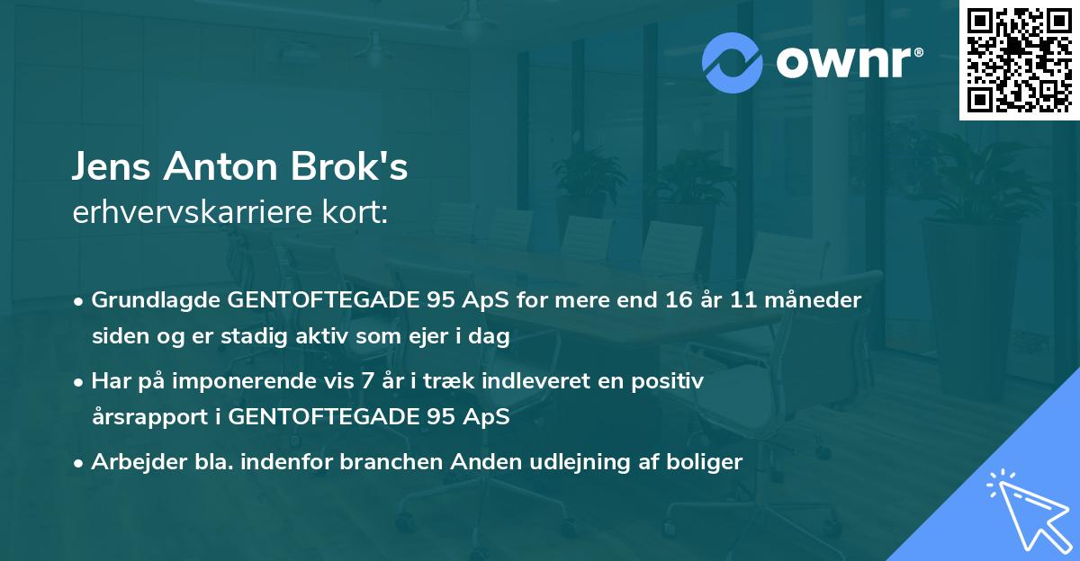 Jens Anton Brok's erhvervskarriere kort