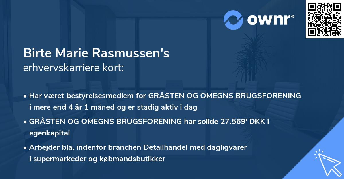 Birte Marie Rasmussen's erhvervskarriere kort