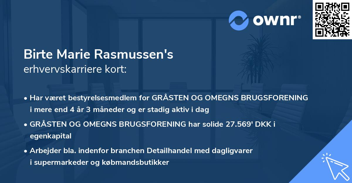 Birte Marie Rasmussen's erhvervskarriere kort