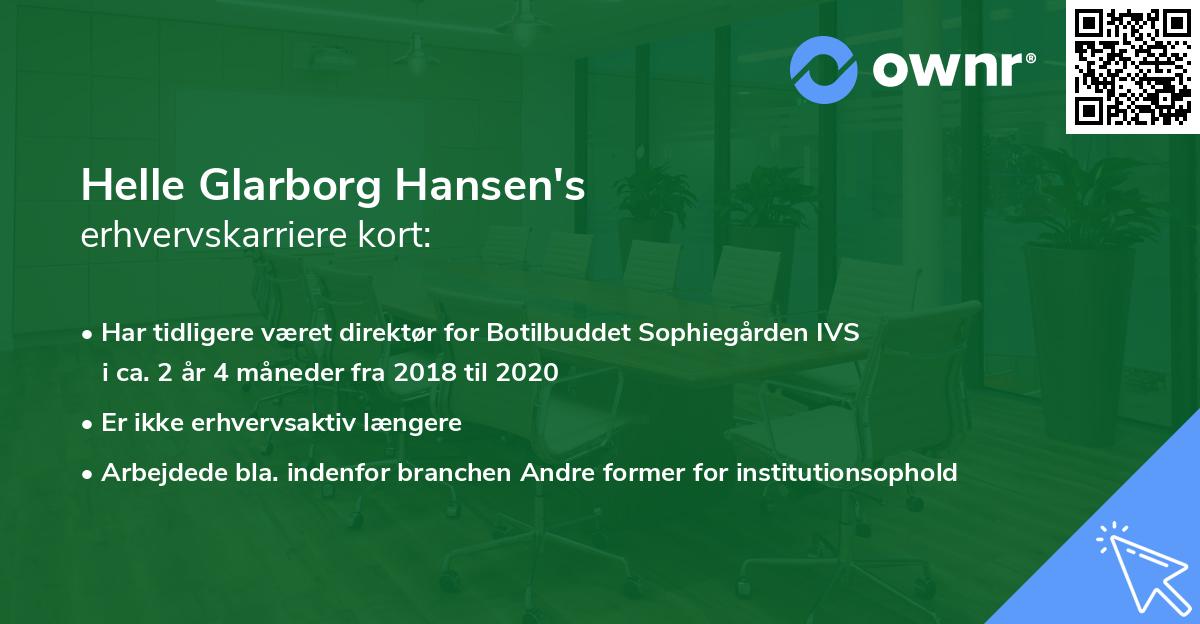 Helle Glarborg Hansen's erhvervskarriere kort