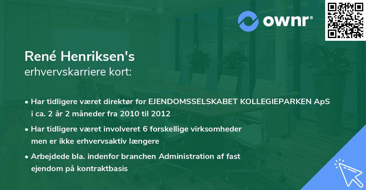 René Henriksen's erhvervskarriere kort