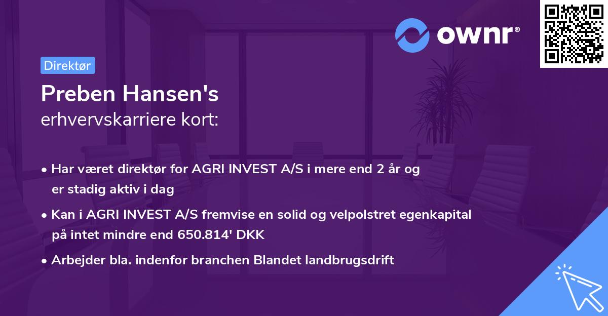 Preben Hansen's erhvervskarriere kort