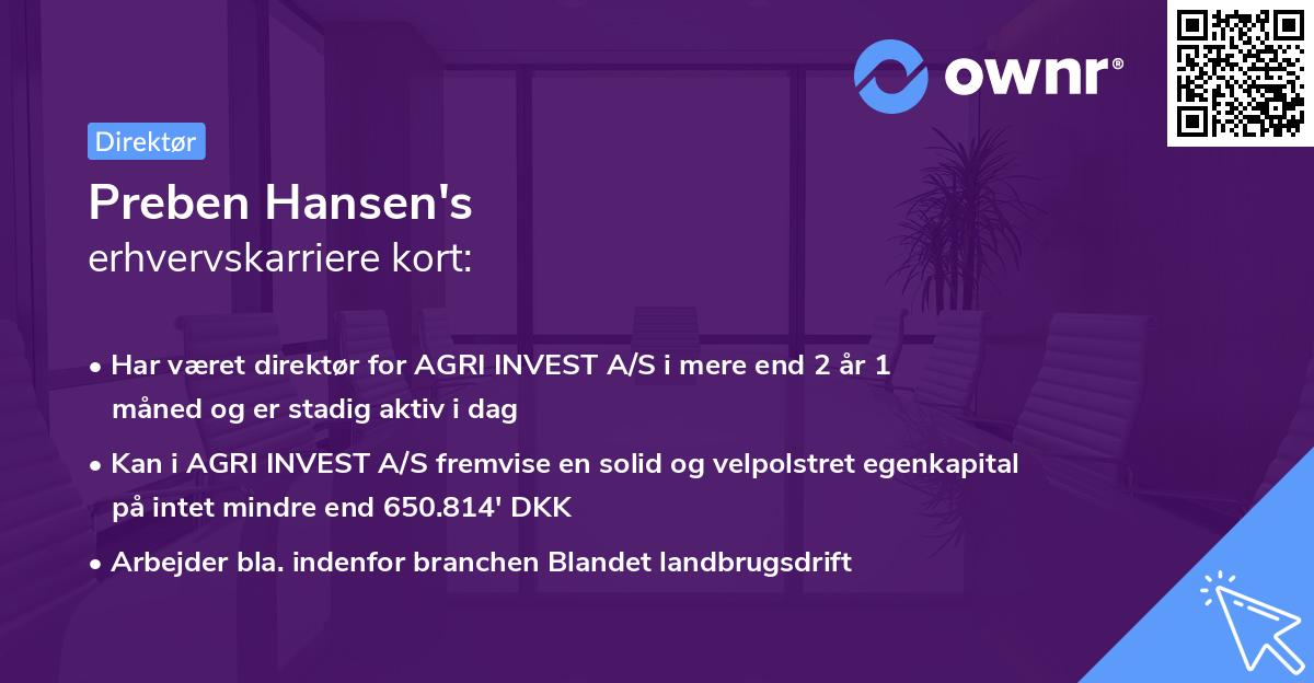 Preben Hansen's erhvervskarriere kort