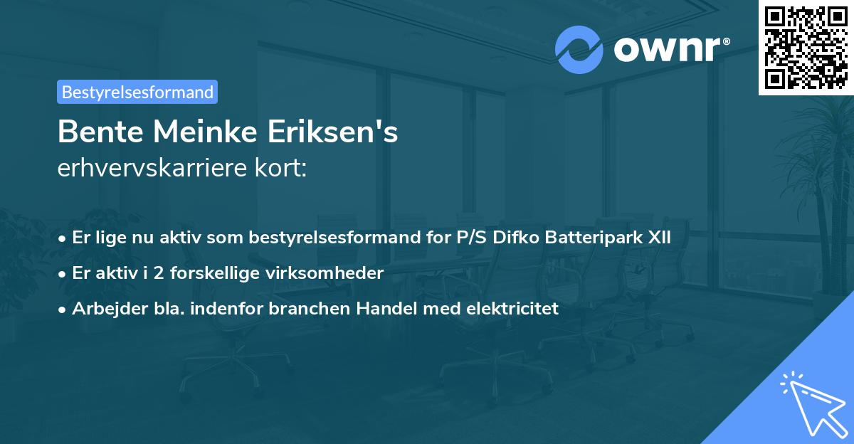 Bente Meinke Eriksen's erhvervskarriere kort