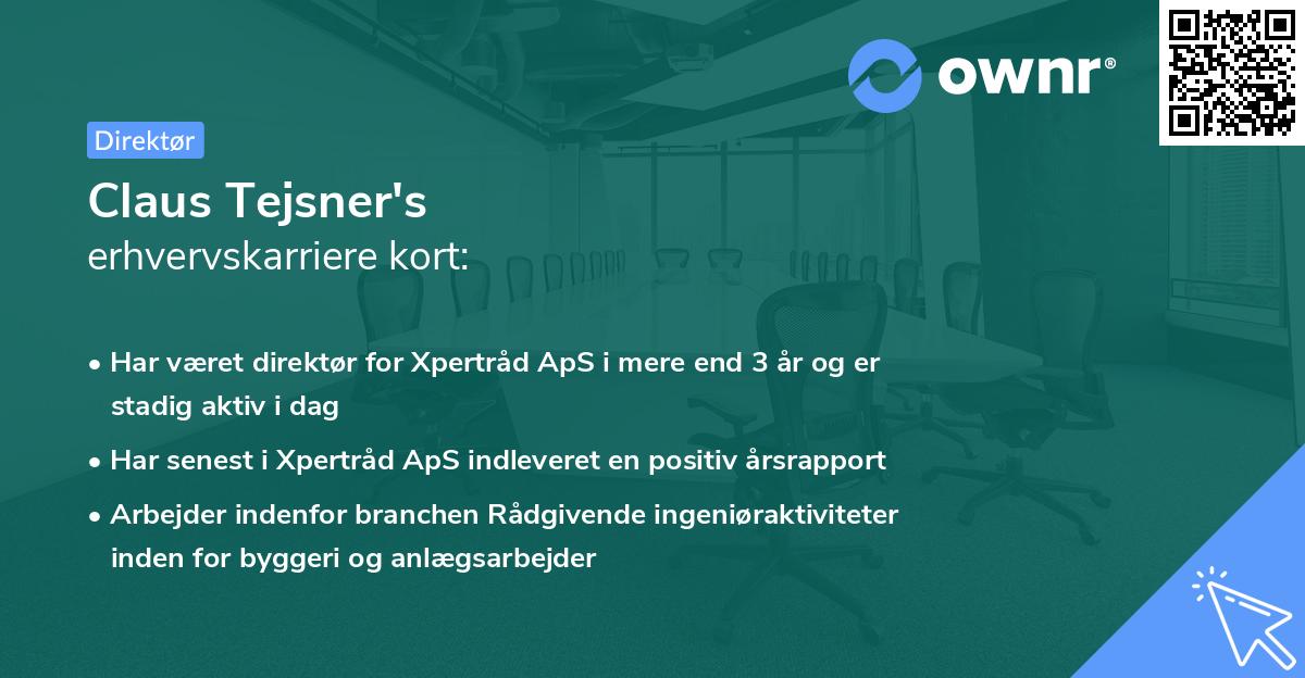 Claus Tejsner's erhvervskarriere kort