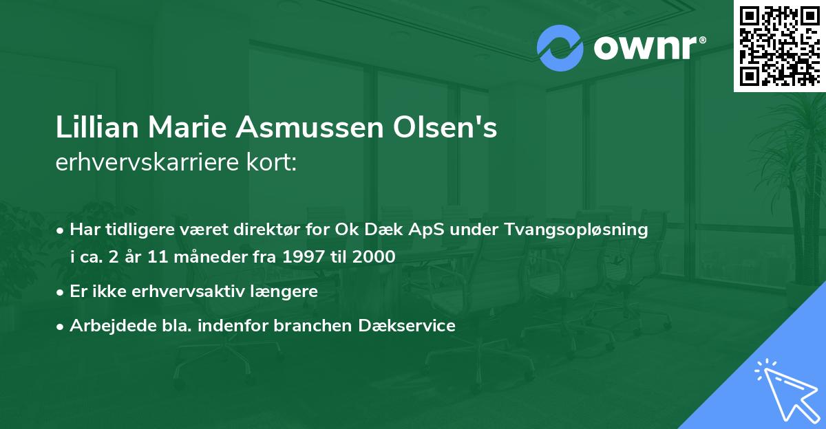Lillian Marie Asmussen Olsen's erhvervskarriere kort