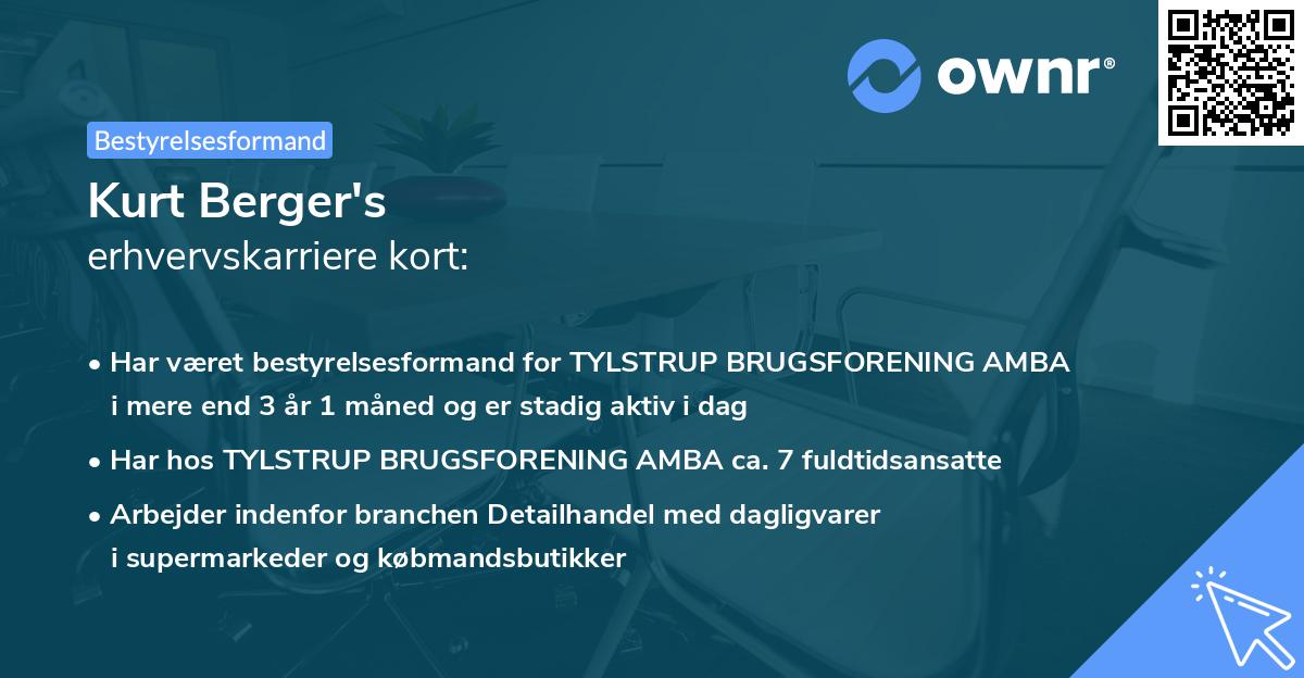 Kurt Berger's erhvervskarriere kort