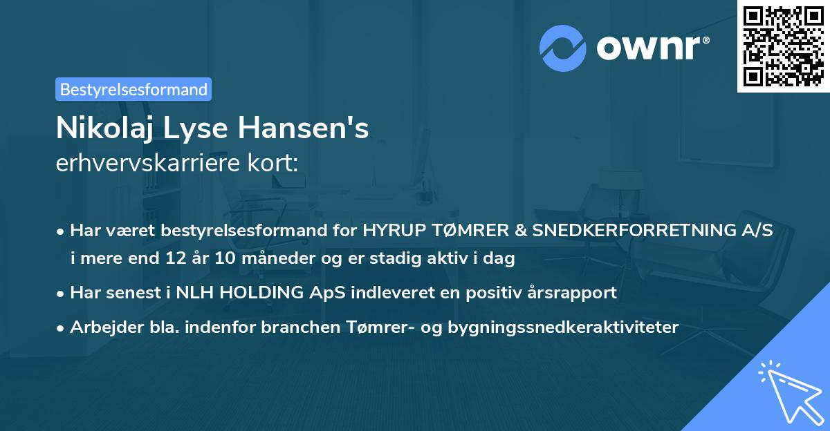 Nikolaj Lyse Hansen's erhvervskarriere kort