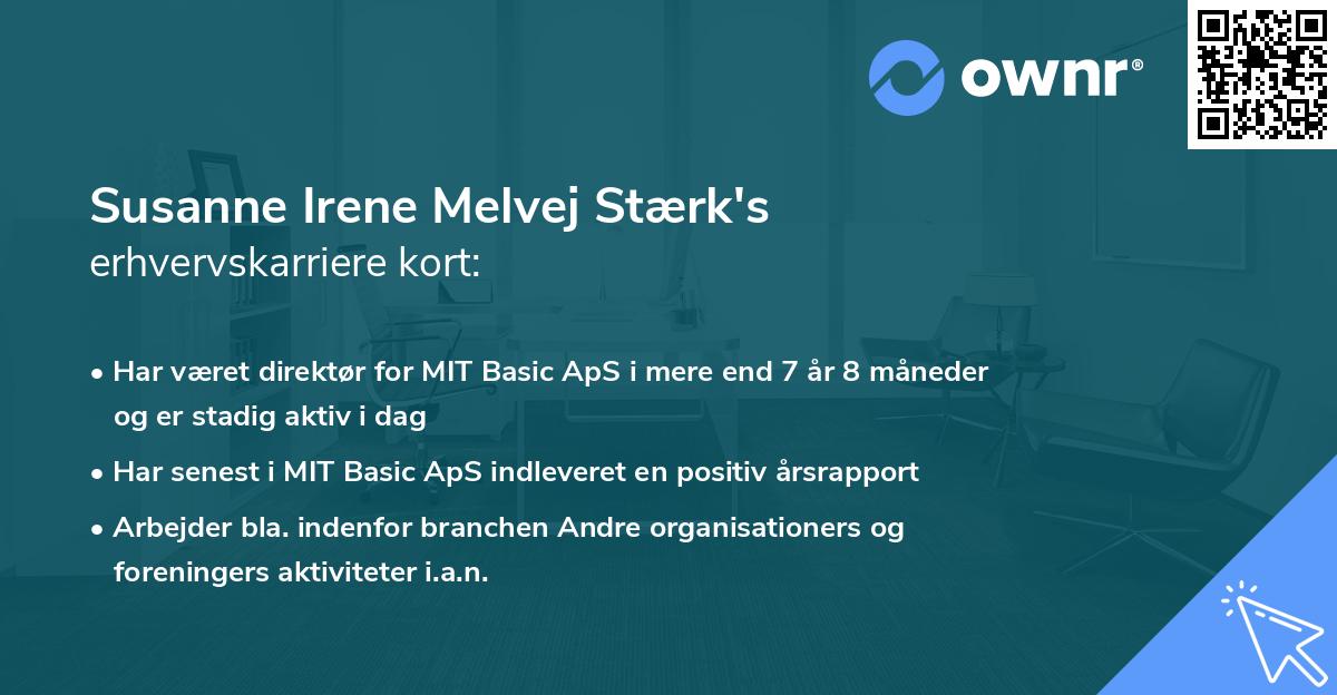Susanne Irene Melvej Stærk's erhvervskarriere kort