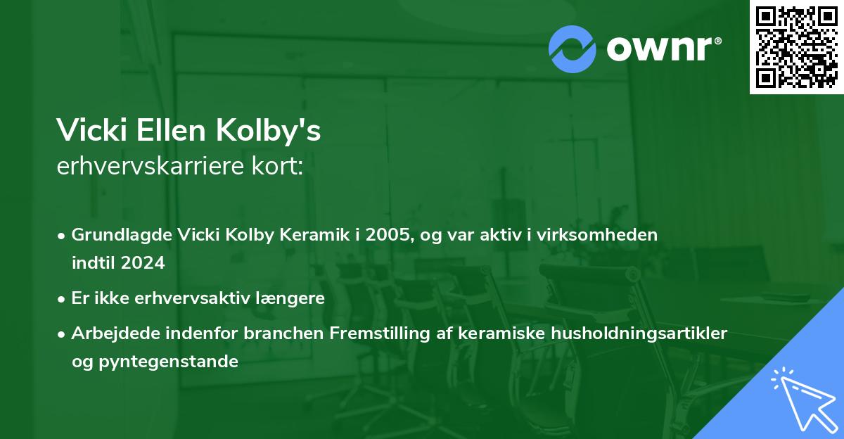 Vicki Ellen Kolby's erhvervskarriere kort