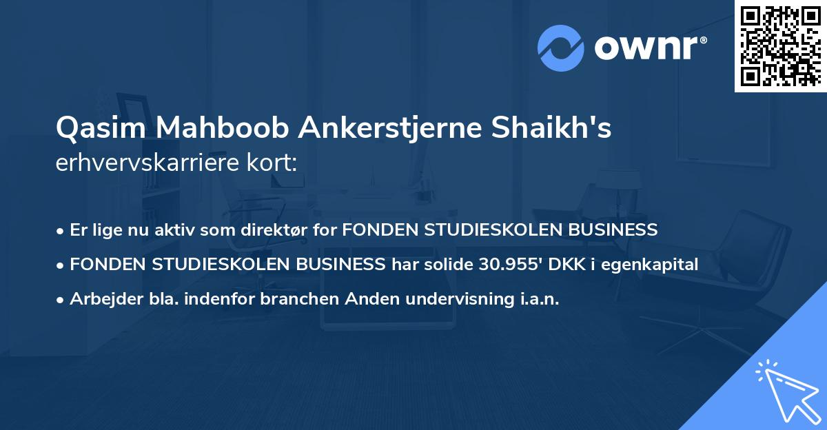 Qasim Mahboob Ankerstjerne Shaikh's erhvervskarriere kort