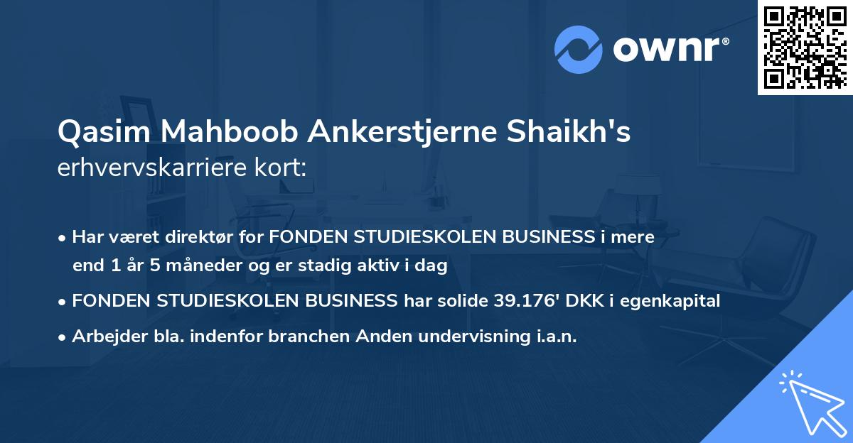 Qasim Mahboob Ankerstjerne Shaikh's erhvervskarriere kort