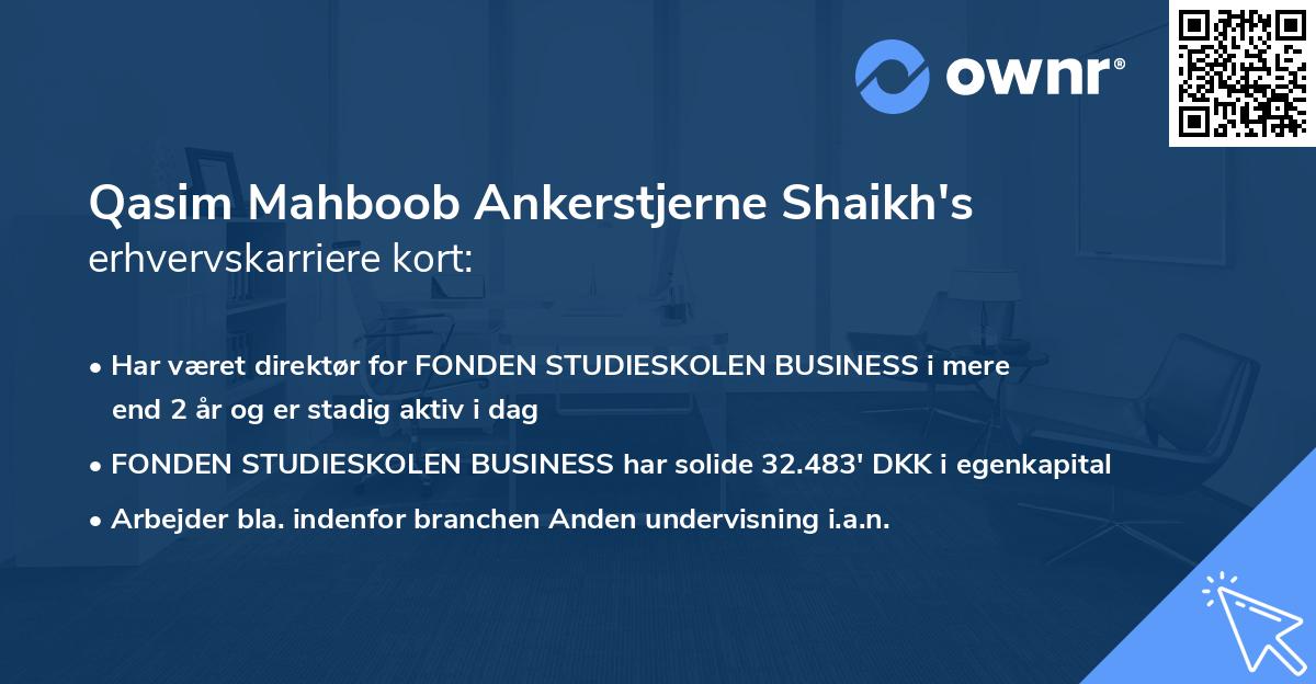 Qasim Mahboob Ankerstjerne Shaikh's erhvervskarriere kort