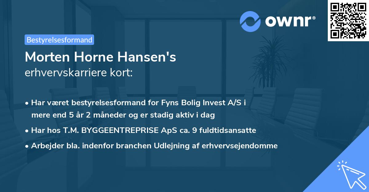 Morten Horne Hansen's erhvervskarriere kort