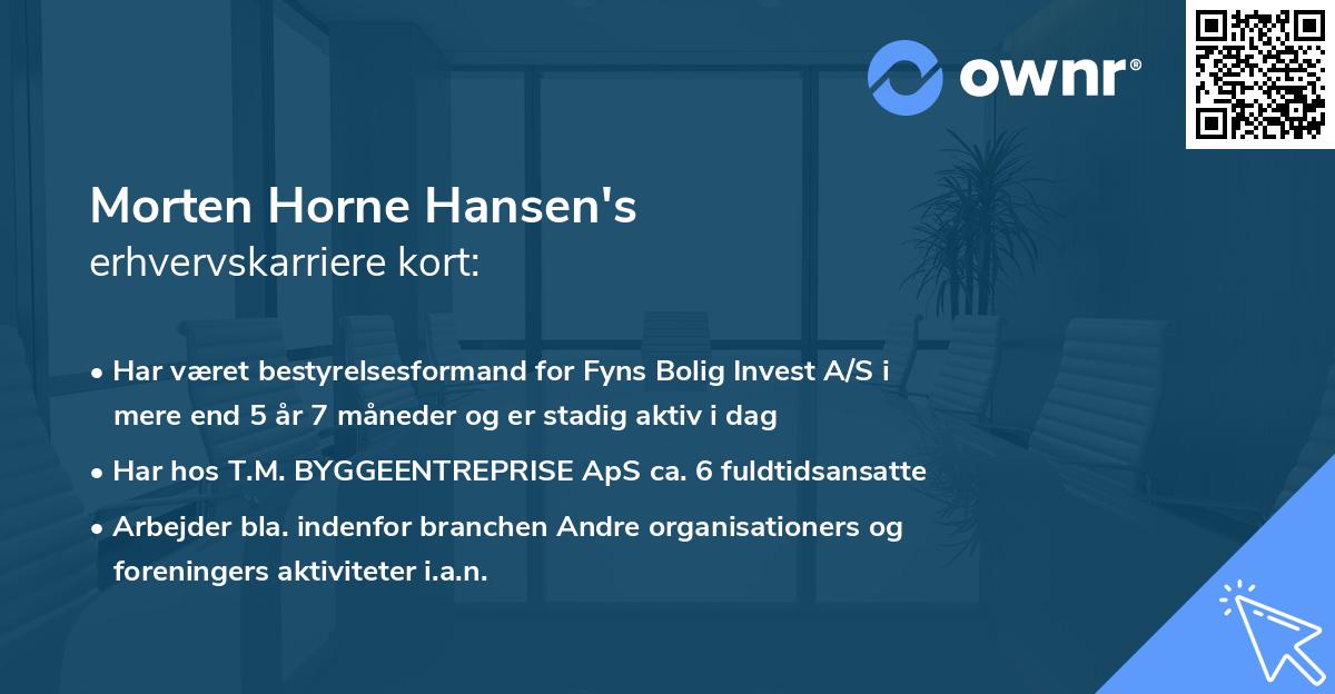 Morten Horne Hansen's erhvervskarriere kort