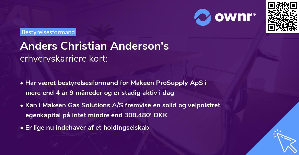 Anders Christian Anderson's erhvervskarriere kort