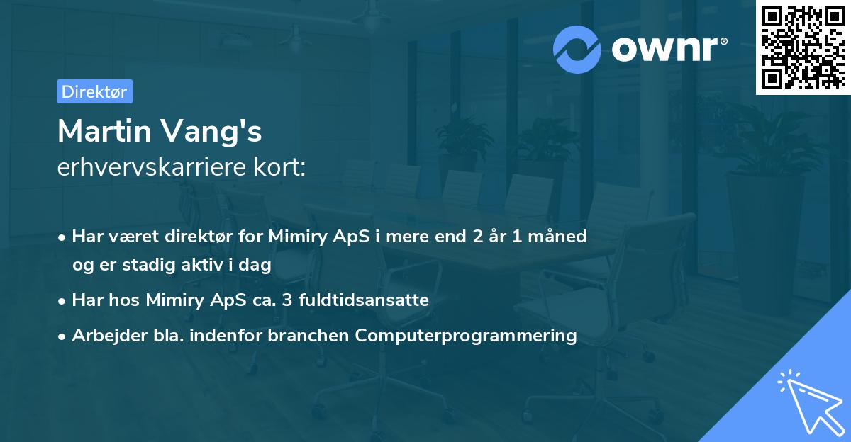 Martin Vang's erhvervskarriere kort