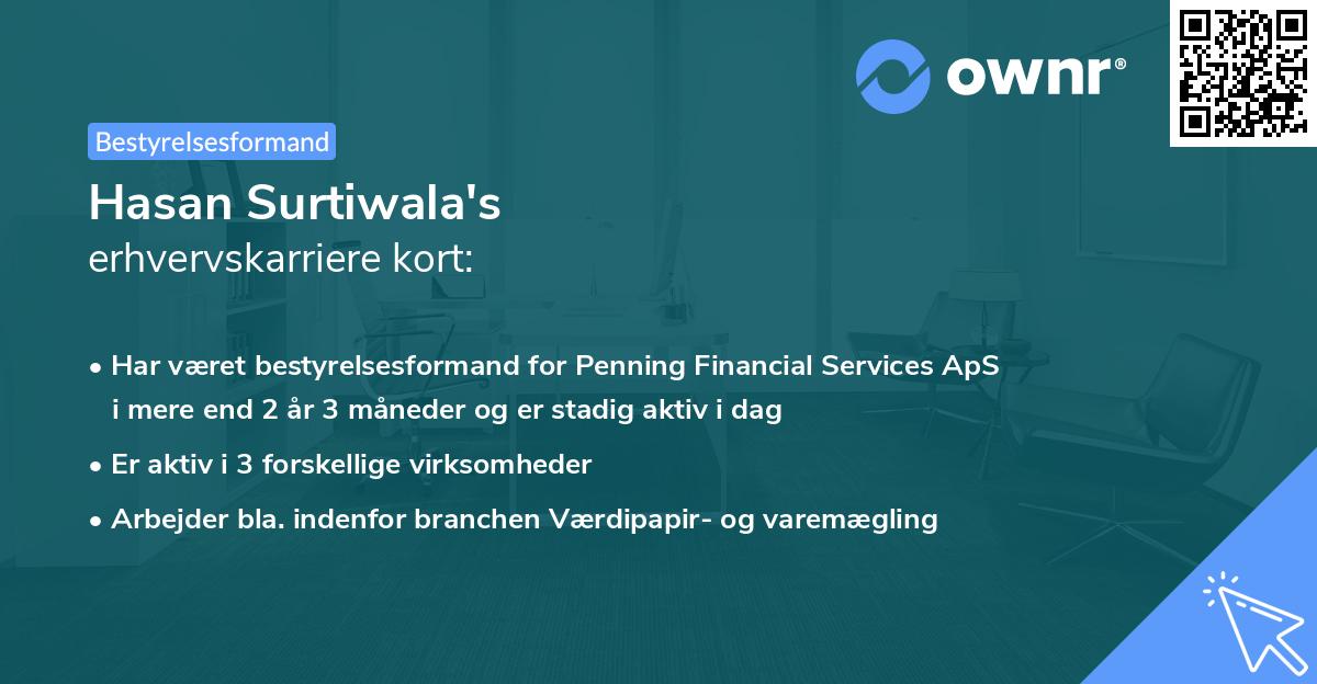 Hasan Surtiwala's erhvervskarriere kort
