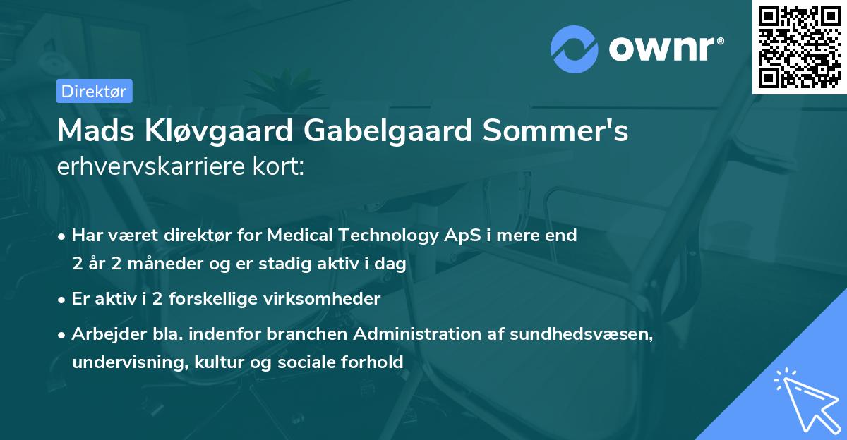 Mads Kløvgaard Gabelgaard Sommer's erhvervskarriere kort